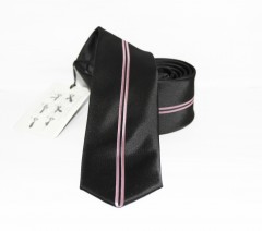                    NM slim szövött nyakkendő - Fekete-rózsaszín csíkos Csíkos nyakkendő
