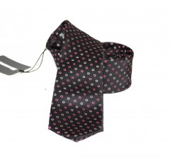                    NM slim szövött nyakkendő - Fekete-rózsaszín pöttyös 