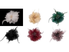                    Bross csiszolt üveggyöngyökkel és tollal Kitűzők, Brossok